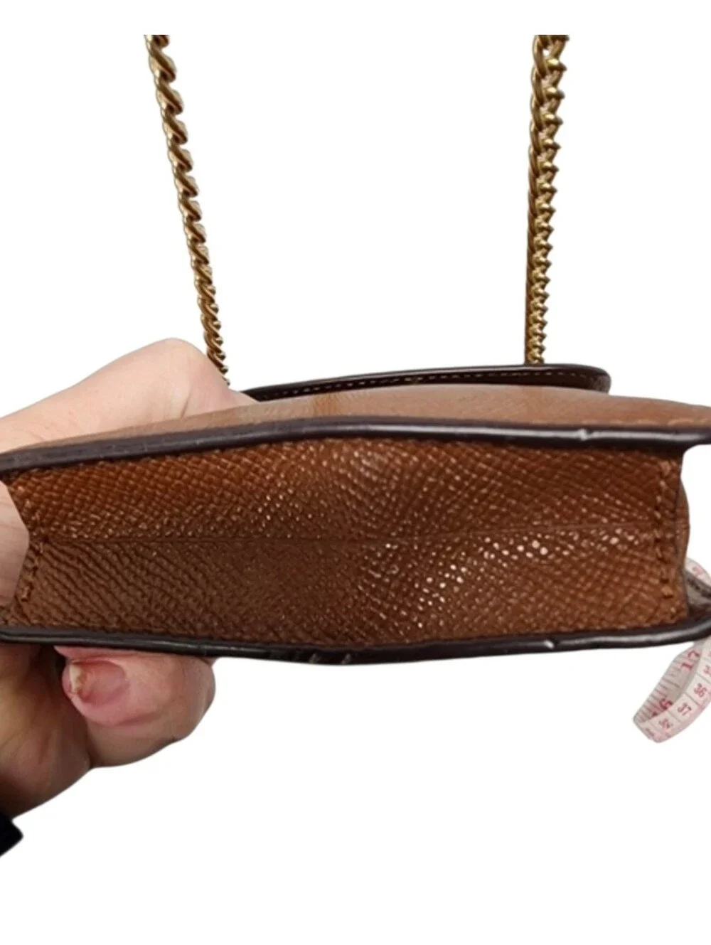 Coach Brown/Tan Leather Crossbody Phone Pouch Chain Strap Gold Hardware